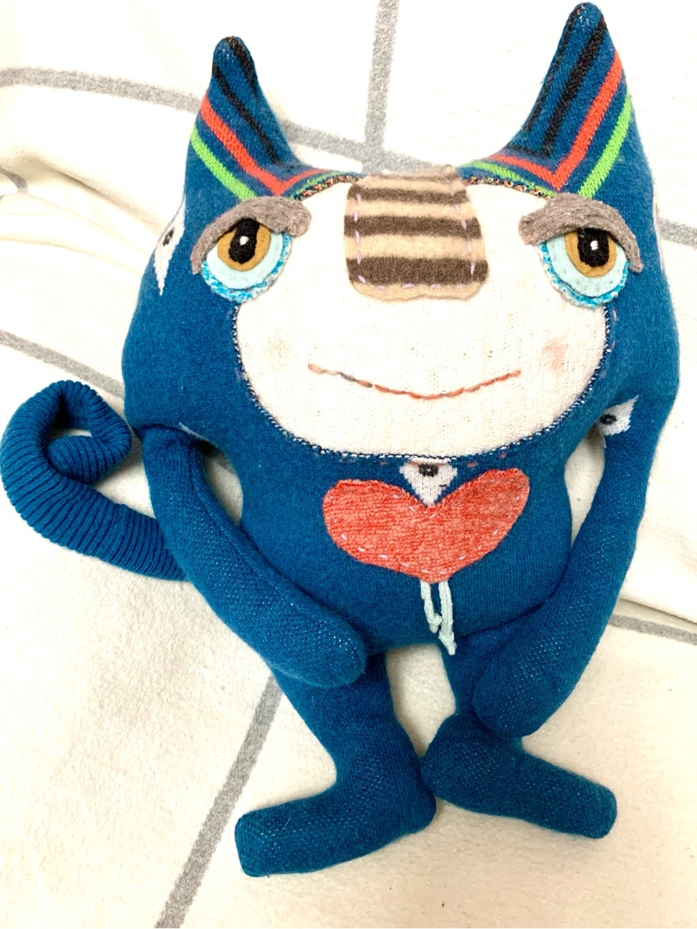 Wool oh wool! Blueberry cat upcycled sweater handmade stuffy animal